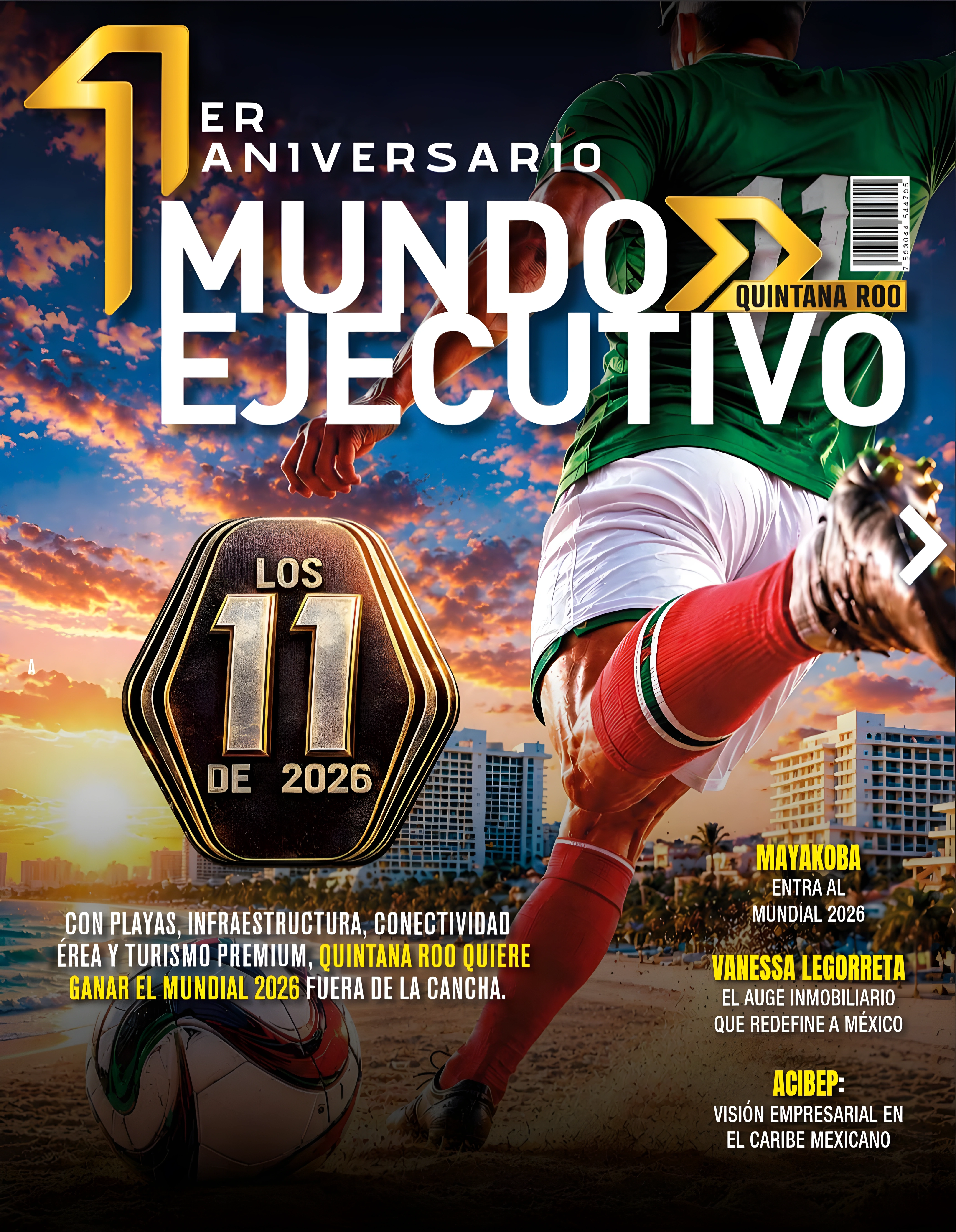Portada de Mundo Ejecutivo Quintana Roo, edición de aniversario donde aparece Vanessa Legorreta